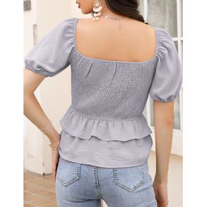 Elegante top voor dames, korte mouwen, tops, T-shirts met vierkante kraag, effen blouse Grijs blauw M
