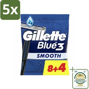 5 x Gillette Wegwerpmesjes Blue III 12 stuks per verpakking - Grootverpakking - Scheermesje - Wegwerpmesje - Chroom Mesjes - 40° Scheerkop - Comfortgel