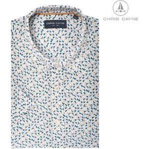 Chris Cayne heren overhemd - maat XXL - overhemd heren - beige/blauwe print - overhemden korte mouw - herenshirt - dessin - print - 100% Katoen - overhemd met borstzak - grote maten