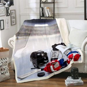 Tieners ijshockeydeken, jongens puck sherpa deken 150 x 200, sport spelthema flanel fuzzy deken voor kinderen jongeren volwassenen mannen, winter match grunge pluche dekbed voor bed, bank