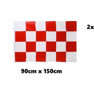 2x Luxe Vlag rood/wit geblokt 90cm x 150cm - Festival Brabant thema feest party vlaggen