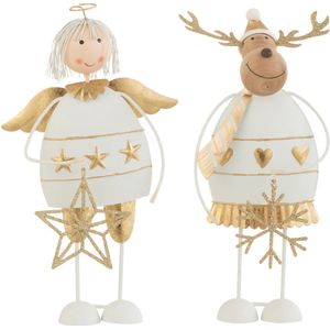 J-Line kerstfiguur Engel/Rendier - metaal - wit/goud - large - 2 stuks