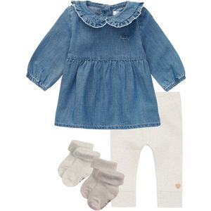 Noppies - Kledingset- 4 delig - Jurk Acariqua Medium Wash - Legging San Diego oatmeal - 2 paar sokjes - Maat 80