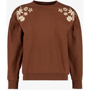 TwoDay meisjes sweater met geborduurde bloemen bruin - Maat 146/152