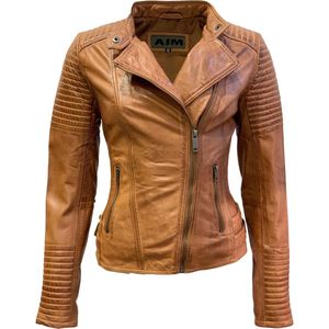 Leren jas biker dames cognac- Barcelona - XS, Lente/herfst