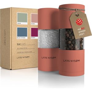 LARS NYSØM - 'Sjæl' Peper en zoutmolen set - Verstelbare maalgraad - Roestvrijstaal - Brick Red