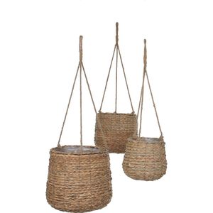 Mica Decorations Avalon Hangende Bloempot - Set van 3 - H90 x Ø30 cm - Zeegras - Lichtbruin