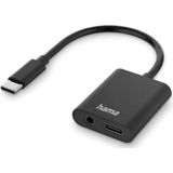 Hama USB-C naar Audio/Laadadapter - 2-in-1 USB-C adapter - USB-C PD input - 3,5mm AUX Audiojack (DAC) - 5A USB 2.0 - 8cm - Zwart