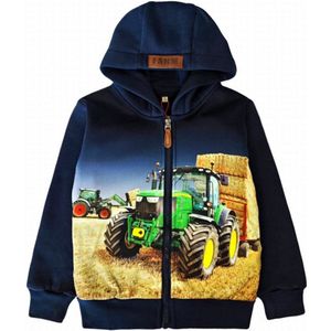 Kinder vest met tractor trekker John Deere sweatvest blauw Hoodie maat 110/116 Heel mooi!