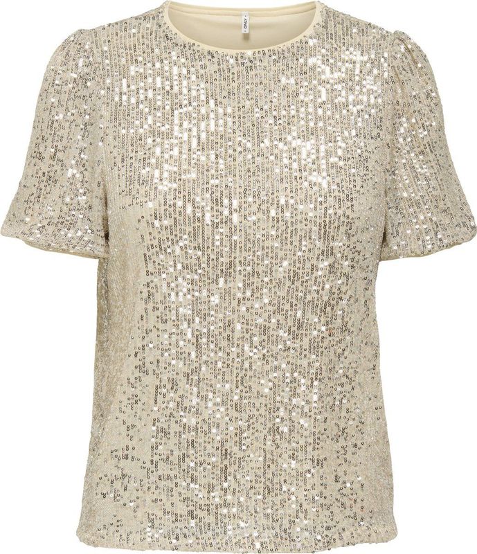 Only - Onlana ss loose sequins top - Beige - T-shirt
