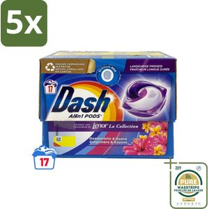 5 x Dash - Lenor Collectie - Wasmiddel Capsules - All-in-1 Pods - Witte en Gekleurde Was - Gemberlelie & Guava - 17 Wasbeurten - Grootverpakking - Wasmiddel - Wasmiddelcapsules - All-in-1 Pods - Frisheid - Kleuren Beschermen