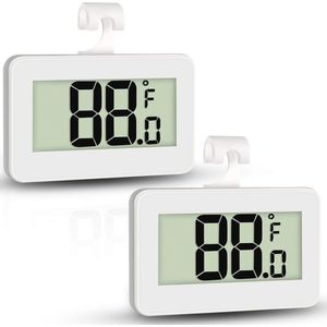 Mini Koelkast Thermometer - Digitale Vriezer Thermometer met Haak en Groot LCD-scherm - 2 Pack Waterdicht