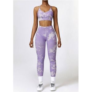 PRINTED GYM SET - Maat L - 2delig - Multicolour Lila - Gym Set - Gym Legging - Fitness set - Fitness top & legging - Sportkledingset - Sporttop - Sportlegging - Yogaset - Yogalegging - Yogatop