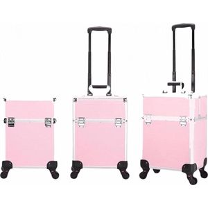 Beautykoffer / Trolley | Roze Kleur - gemaakt van Aluminium - Driedelig - 8 wielen koffer | Kappers koffer - Nagel koffer - Make-up koffer - Cosmetica koffer