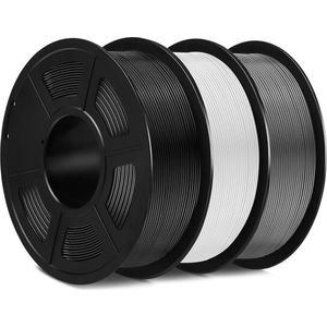 Gewikkeld 1.75mm PLA Filament 1KG Spoel - Maatnauwkeurigheid +/- 0.02mm - 3 Pack Zwart Wit Grijs - Compatibel Met de Meeste 3D Printers