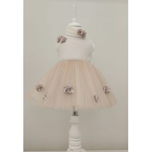 luxe feestjurk met haarband-moderne jurk voor meisjes - baby's- galajurk-vintage jurk-effen feestjurk-tutu rok-bruiloft-fotoshoot-verjaardag-doopsel-steentjes-bloemen-licht lila kleur-katoen- 6 tem 9 maanden maat 68-74