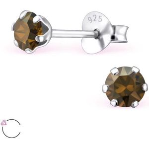 Aramat jewels ® - Kinder oorbellen rond swarovski elements kristal 925 zilver brons 4mm