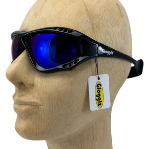Glogglz® Finz Watersport Zonnebril - Zwart - Blauwe Spiegelglazen - UV-bescherming en Polariserend - Sportbril - Anti-condens