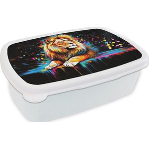 Broodtrommel Wit - Lunchbox Leeuw - Kleurrijk - Spetters - Brooddoos 18x12x6 cm - Brood lunch box - Broodtrommels voor kinderen en volwassenen