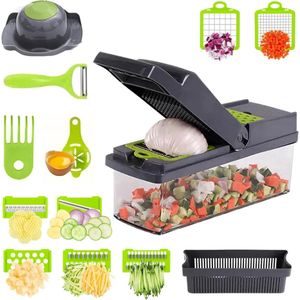 Mandoline Multifunctionele Groentesnijder met 2-in-1 Afvoermand - Veilige Snijmachine Dunschiller Dobbelsteen Knijper Eiersnijmachine Separator