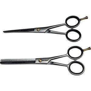 Rojafit Professionele Luxe Kappersset – Kappersschaar & Uitdunschaar 6"" (15,24 cm) – ICE gehard RVS met Vingersteun – Razor Edge Precisie Haarschaar