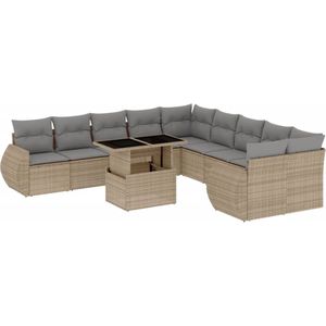 vidaXL - 11-delige - Tuinset - met - kussens - poly - rattan - beige