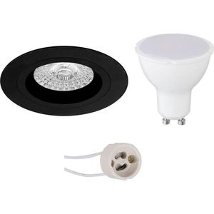 LED Spot Set - Pragmi Rodos Pro - GU10 Fitting - Dimbaar - Inbouw Rond - Mat Zwart - 6W - Natuurlijk Wit 4200K - Ø93mm