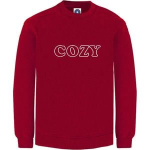 Huissweater - Huistrui - Sweater - Rood - WITTE tekst COZY - ruimzittend - Large