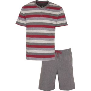 MEQ Heren Shortama - Pyjama Set - Gestreept - Grijs - Maat S