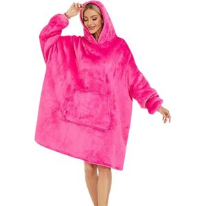 Nivard Knuffeldeken - Plaid - Onesie - Hoodie Deken Met Mouwen - Fleece Blanket - Dames - Heren - Kinderen - Extra Zacht - Roze