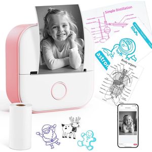 T02 mini printer - Bluetooth thermische foto- en labelprinter zonder inkt - draagbare stickerprinter voor smartphone en tablet - ideaal voor notities studie DIY en anatomische diagrammen - inclusief 3 rollen etiketten 50-53 mm - Roos