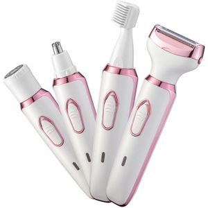 Elektrisch Ladyshave, Draadloos 4-in-1 Elektrisch Scheerapparaat voor Dames, Oplaadbaar Pijnloos Scheerapparaat Bikinitrimmer Nat en Droog Ontharen voor Gezicht Benen Oksel, Neus en Wenkbrauw
