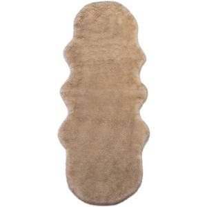 Bonttapijt van schapenvacht, kunstbont, decoratieve vacht voor stoelen en banken, wit + bruin, (170-180) x 60 cm