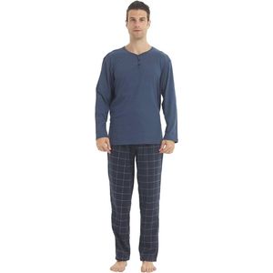 Heren Lounge Kledingset - Thermisch Henley Shirt en Flanellen Pyjamabroek