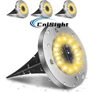 CNL Sight®Solar Grondspots (4 stuks) - warm wit-RVS Grond Spots op Zonne-energie met 16 LED Spotjes - 10 Uur Buiten Verlichting in Tuin - IP65 Waterdicht - Tuinverlichting Lamp - Buitenverlichting Tuinlamp