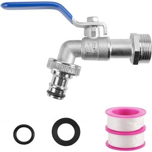 Waterkraan 3/4 inch voor de tuin buiten - kogelkraan met 2 slangaansluitingen - inclusief trommelafdichtband - Buitenkraan