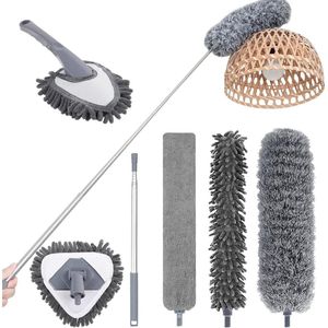 Herbruikbare opvouwbare microvezel plumeaus - 6 stuks - met verlengstang 25 cm - wasbaar - voor hoog plafond Plumeau