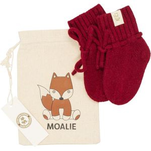 Moalie ®- Baby - Pasgeboren - jongen - meisje - Babyslofjes - babysokken - Merino wol - Bordeaux rood - wollen sokken - linnen opbergzakje -kraamcadeau