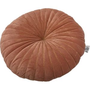Rocaflor Kussen Rond Velours Fluweel Roze Oudroze met goud stiksel dubbelzijdig ø40cm