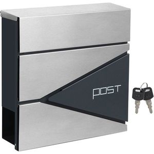 Brievenbus - brievenbus met krantenvak - residentiële brievenbus - brievenbus op paal - brievenbus aan de muur - decoratieve brievenbus - vintage brievenbus - weerbestendige brievenbus - zilver - 37 x 10,5 x 36 cm (L x B x H)