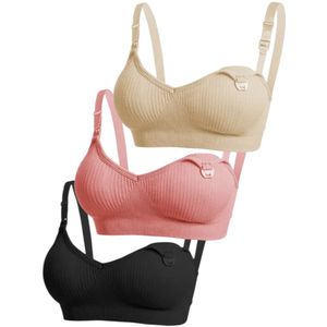 voedingsbh - 3 PACK - MAAT S - Voedingsbh zonder beugels - Zwangerschapsbh - verstelbare schouderband - zachte stof - naadloos ontwerp - uitneembare vulling - voorkant voorzien van flap - handig met borstvoeding
