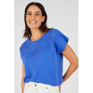 Damart - T-shirt met ton-sur-ton borduursel - Dames - Blauw - XS