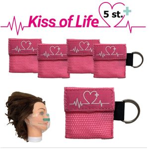 Reanimatiemasker | Kiss of Life | Reanimeren | Sleutelhanger met ring | Roze | 5 stuks