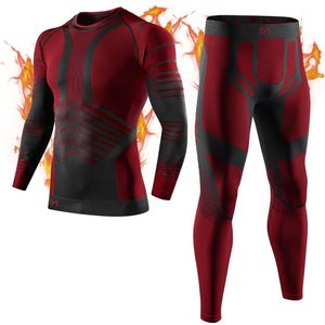 MEETHOO Thermo kleding - thermokleding heren Thermo kleding set voor mannen Thermoset Heren Comfort Thermoshirt Thermo Legging Skisport kleding lange onderbroeken skiën koud basislaag warme winter boven- en onderkant hardlopen-Rood-XL