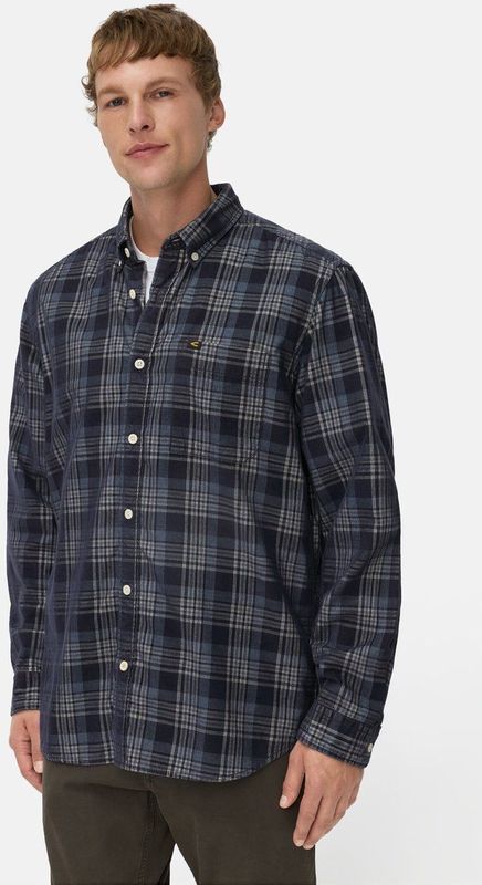 camel active Geruit overhemd met lange mouwen en borstzak - Maat menswear-L - Marineblauw