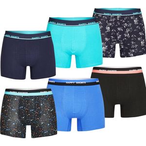 Happy Shorts Boxershorts Heren Multipack 6P SET#7 Blauw Zwart - Maat XXL