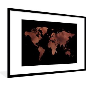 Fotolijst incl. Poster - Wereldkaart - Zwart - Rood - 120x80 cm - Posterlijst