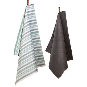 Ten Cate Theedoeken en Keukendoeken Set - Theedoeken en Handdoeken Set - Keukenset Theedoeken en Keukendoek - Keukendoek - Theedoek - 1x Keukendoek 50x50 cm - 1x Theedoek 60x65 cm - Katoen - Grijs en Groen