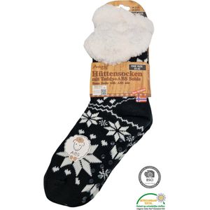 Antonio Huissokken - Huissokken Black and White Hartjes Sneeuwvlokken - Zwart Wit - Dames - Antislip ABS - One Size (35-42) - Hüttensocken - Sloffen