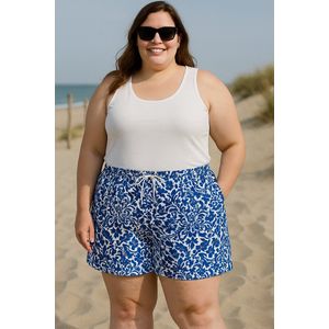 Plus Size Zomer Short Dames | Stretch & Comfort | Fris Blauw-Wit Design Maat EU 48